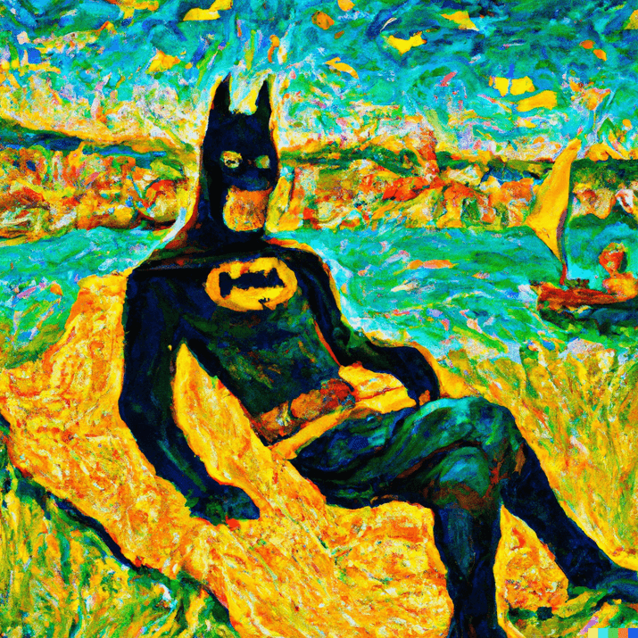 Batman on holiday in Van Gogh impressionist painting by DALLE-2