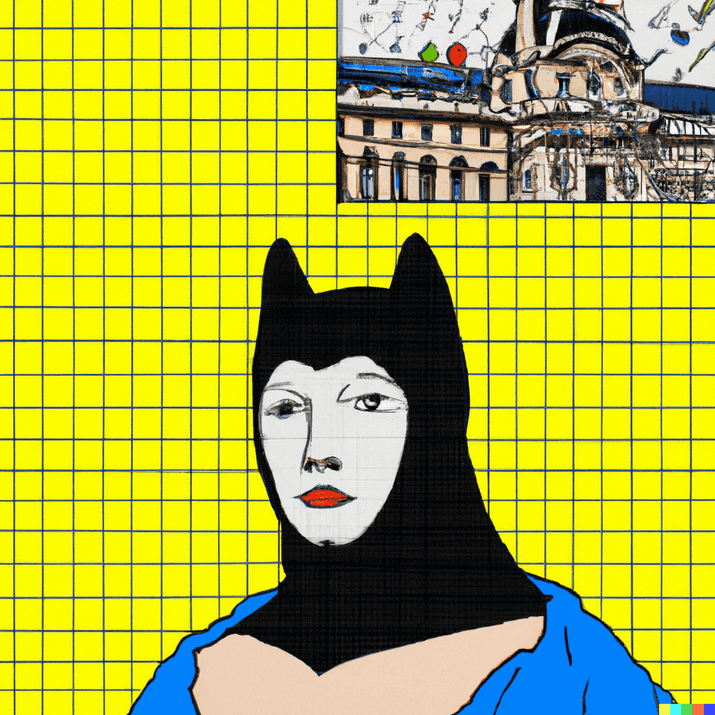 Batman as Monalisa in pop art roy Lichtenstein painting at the Louvre by DALLE-2